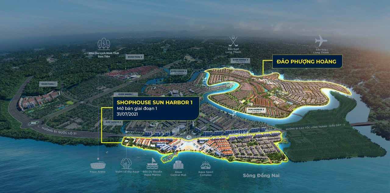 Vị trí đảo phượng hoàng trên tổng thể dự án Aqua City
