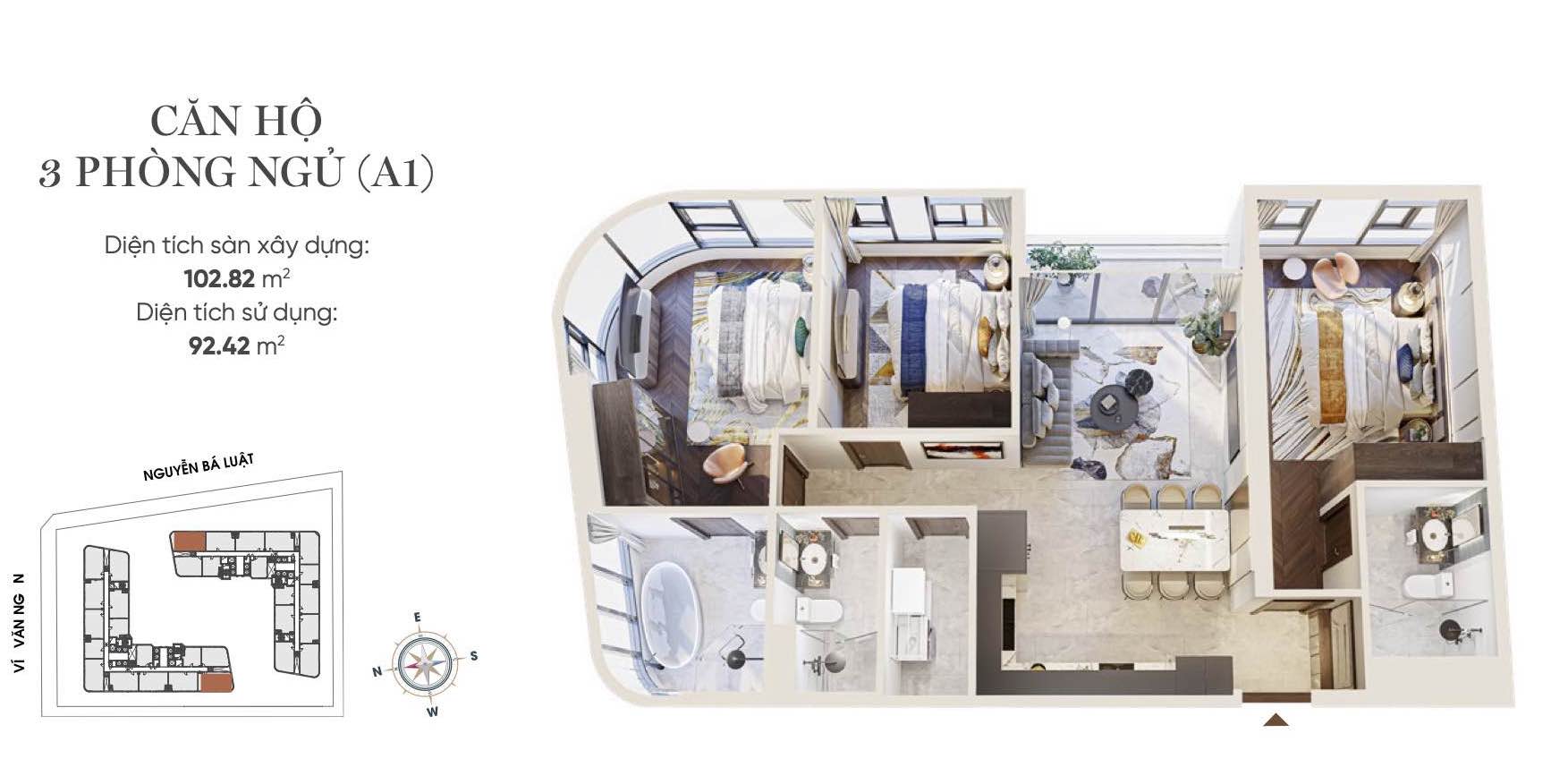 Layout thiết kế căn hộ 4PN (A1) King Crown infinity