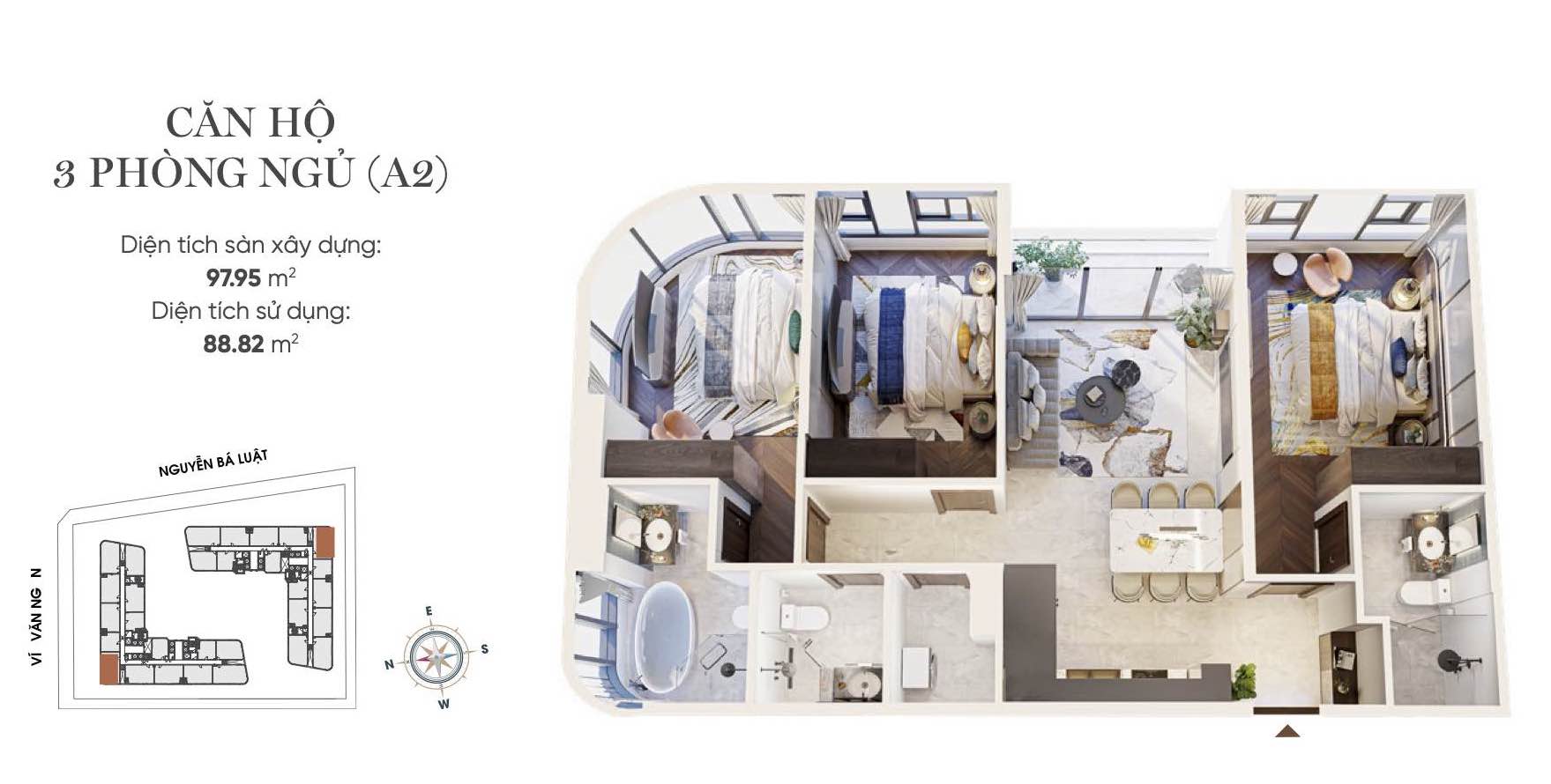 Layout thiết kế căn hộ 4PN (A2) King Crown infinity