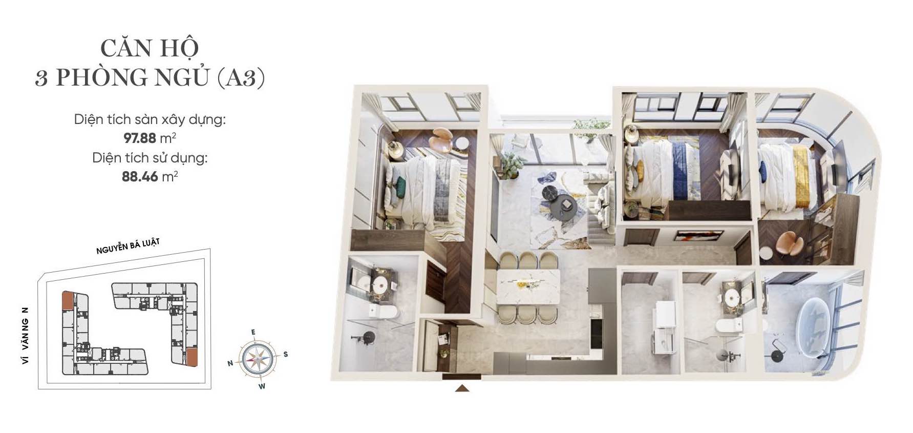 Layout thiết kế căn hộ 4PN (A3) King Crown infinity