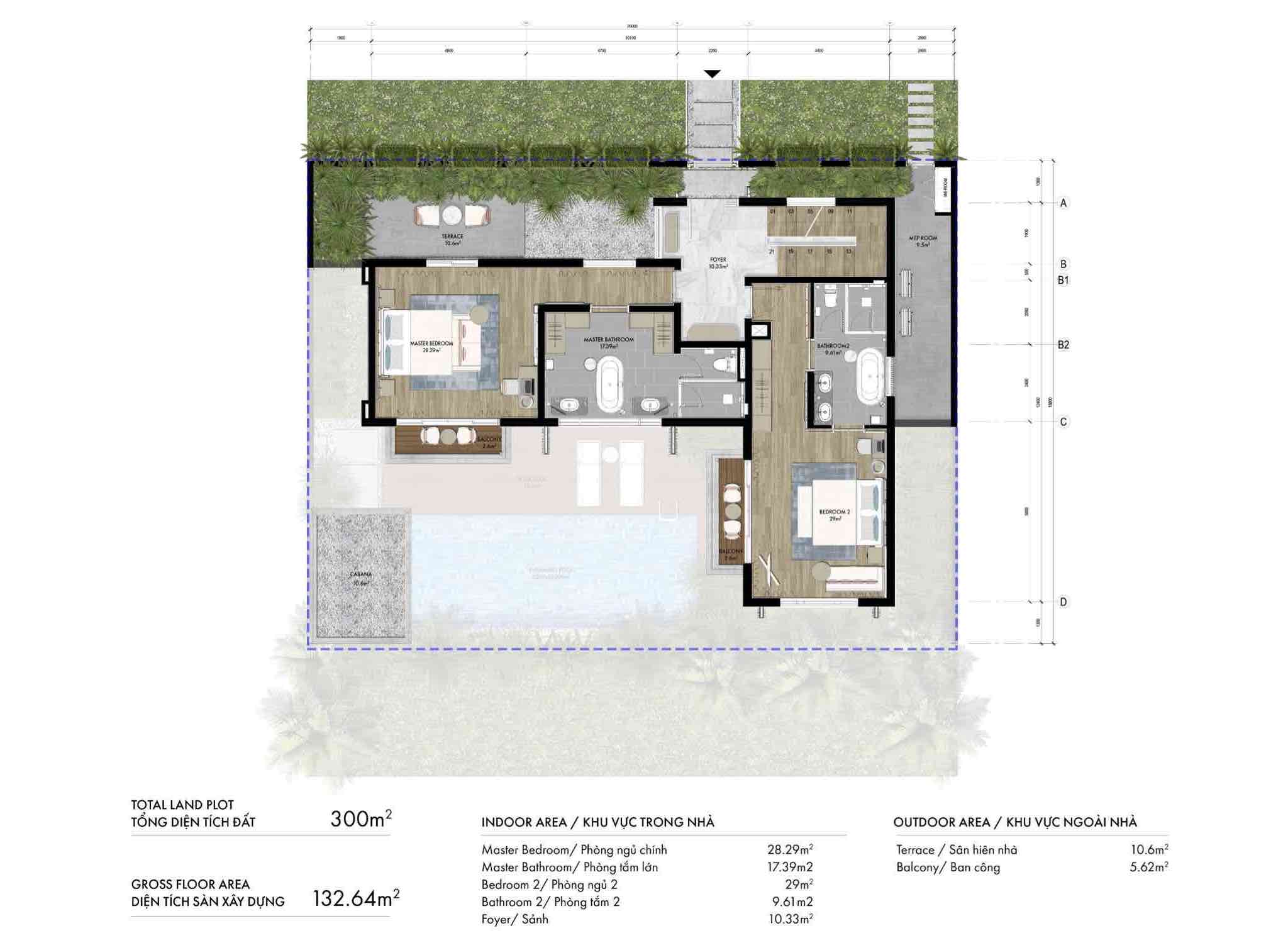 Layout Biệt thự deluxe Pool 4PN The Hill Vĩnh Hội