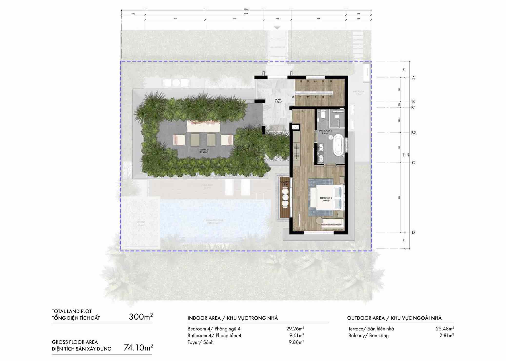 Layout Biệt thự deluxe Pool 4PN The Hill Vĩnh Hội
