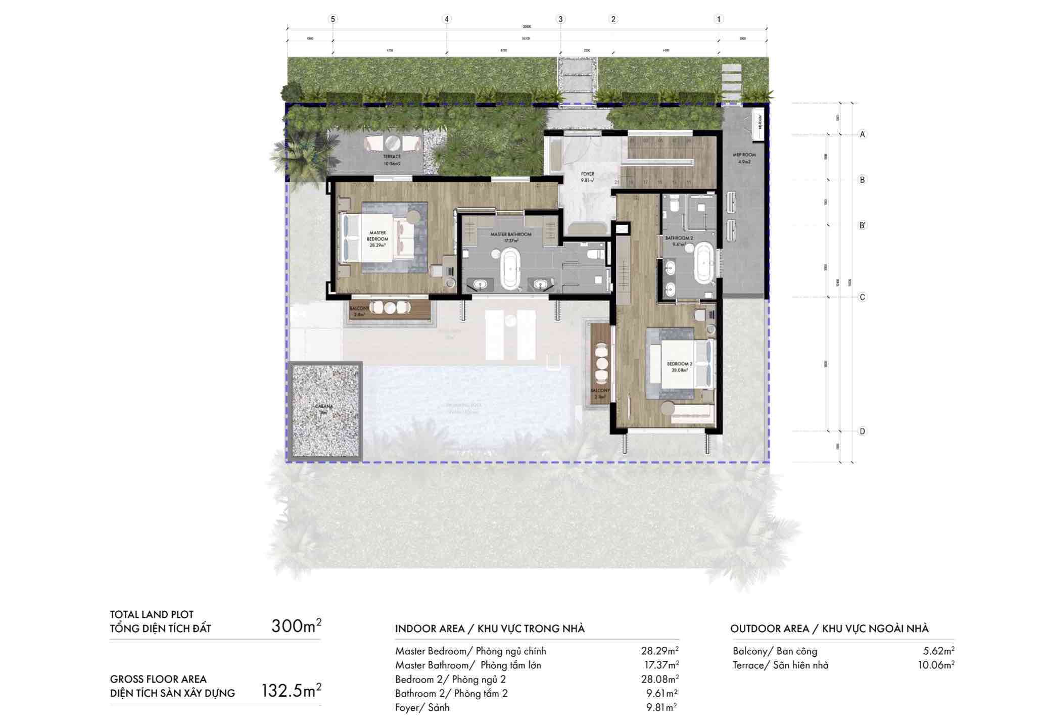 Layout Biệt thự Garden Pool 3PN The Hill Vĩnh Hội