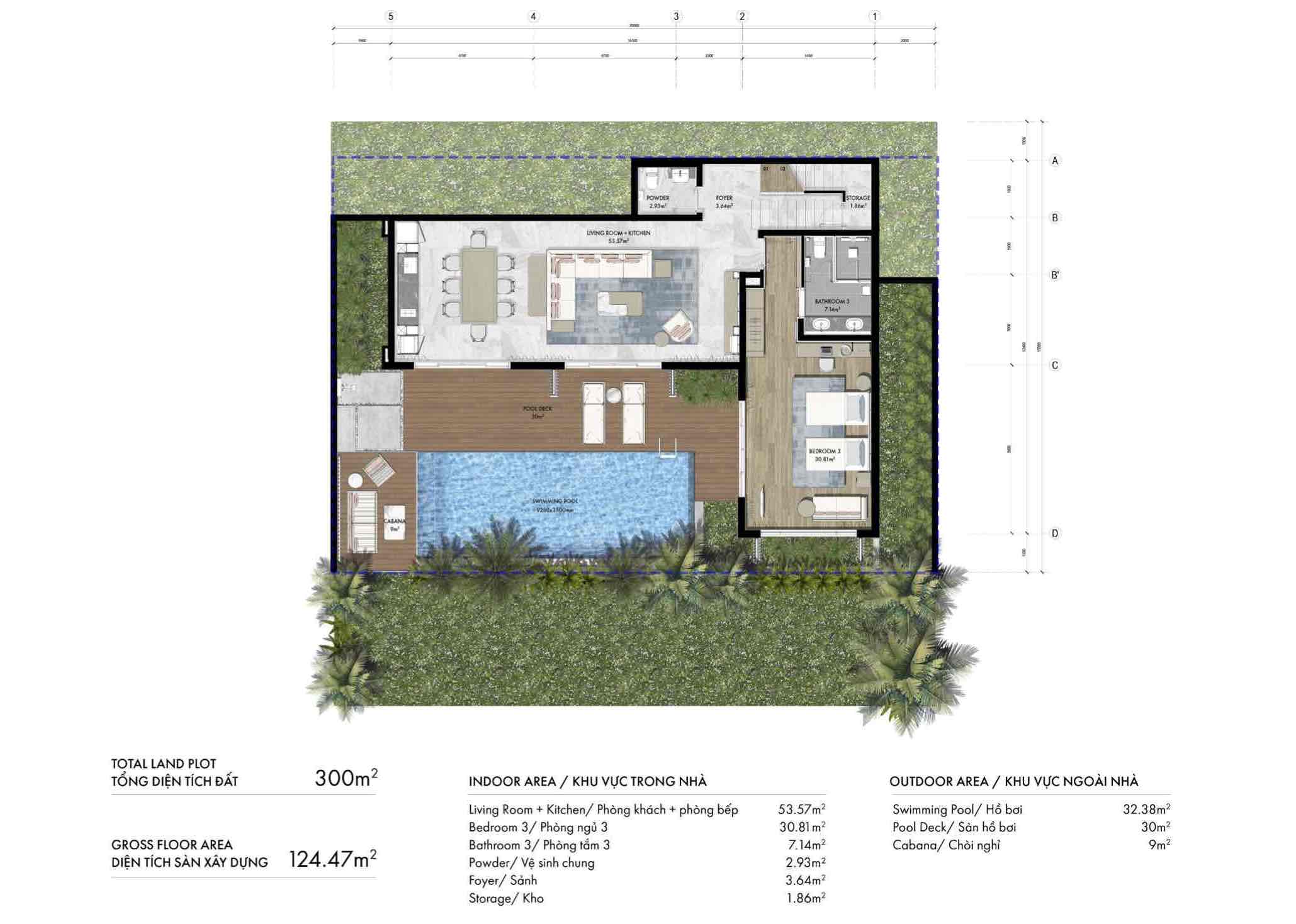 Layout Biệt thự Garden Pool 3PN The Hill Vĩnh Hội