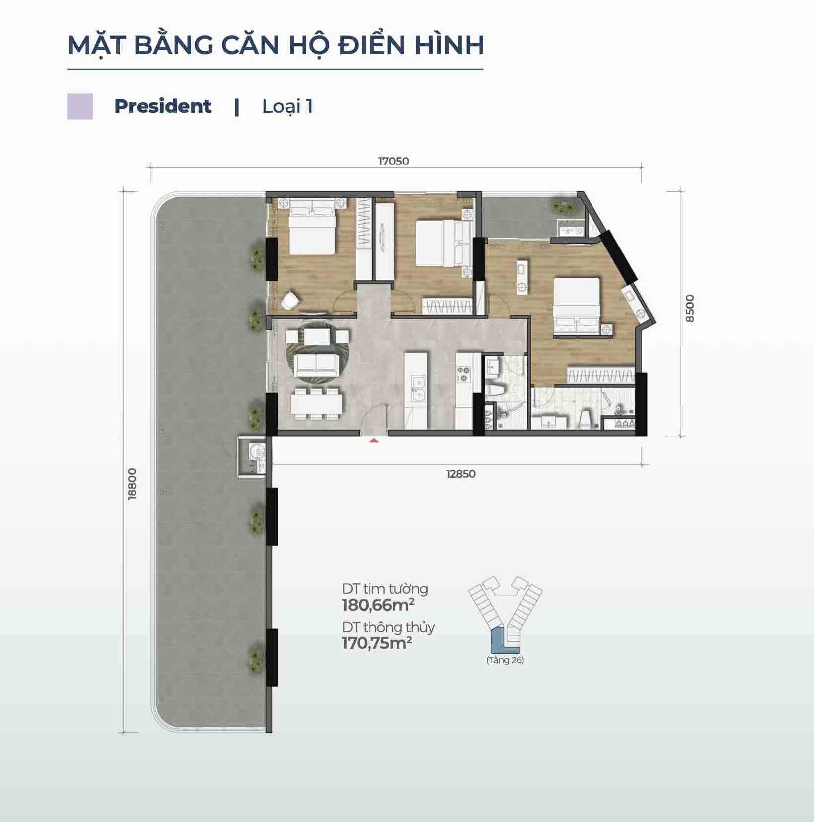 Layout căn President loại 1 (Căn sân vườn) Merry Home - Marina District Quy Nhơn