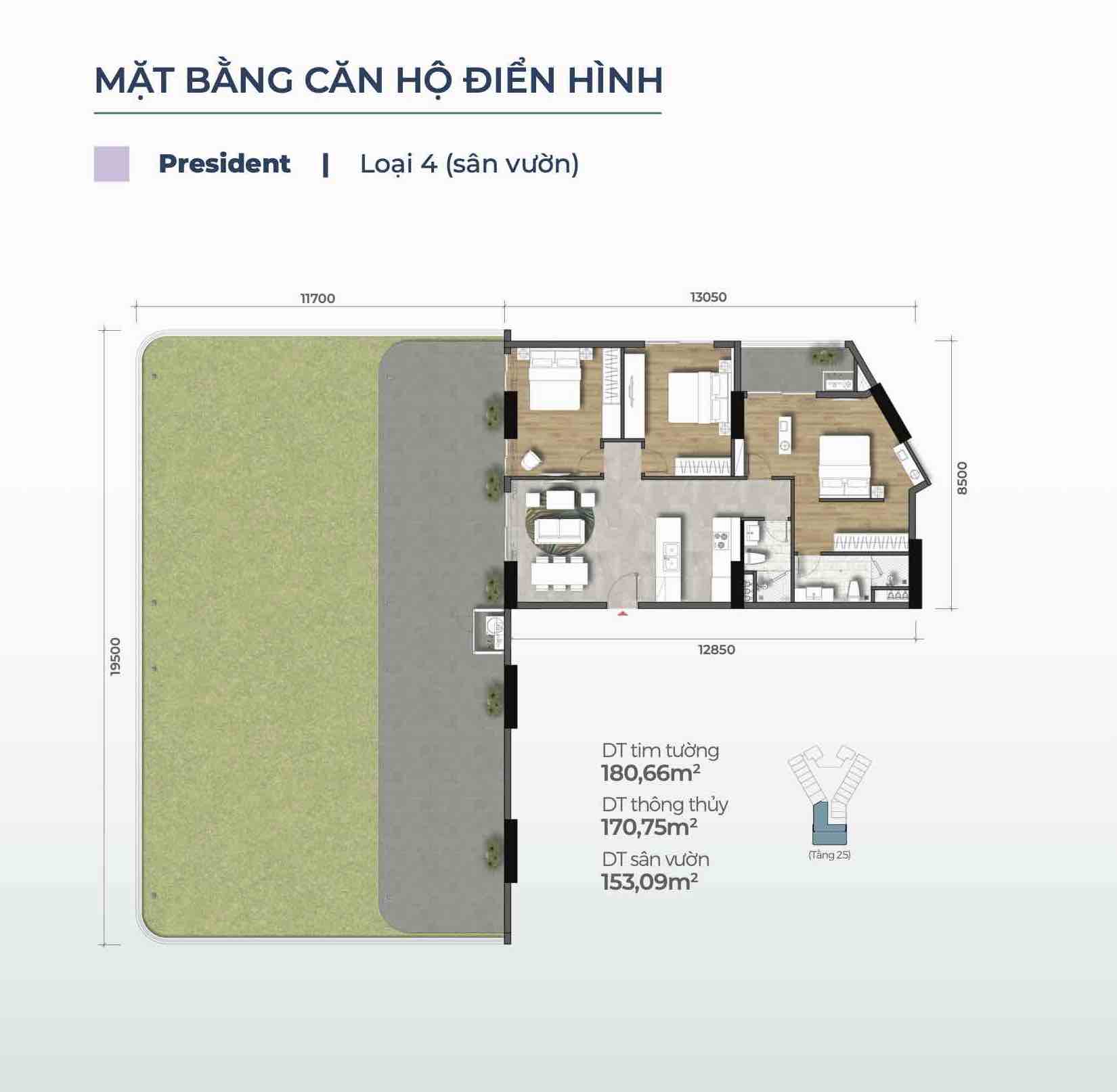 Layout căn President loại 4 (Căn sân vườn) Merry Home - Marina District Quy Nhơn