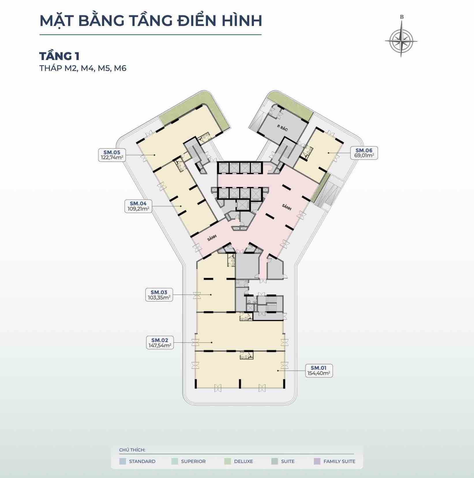 Mặt bằng tầng 1 tháp M2, M4, M5, M6 Merry Home Quy Nhơn