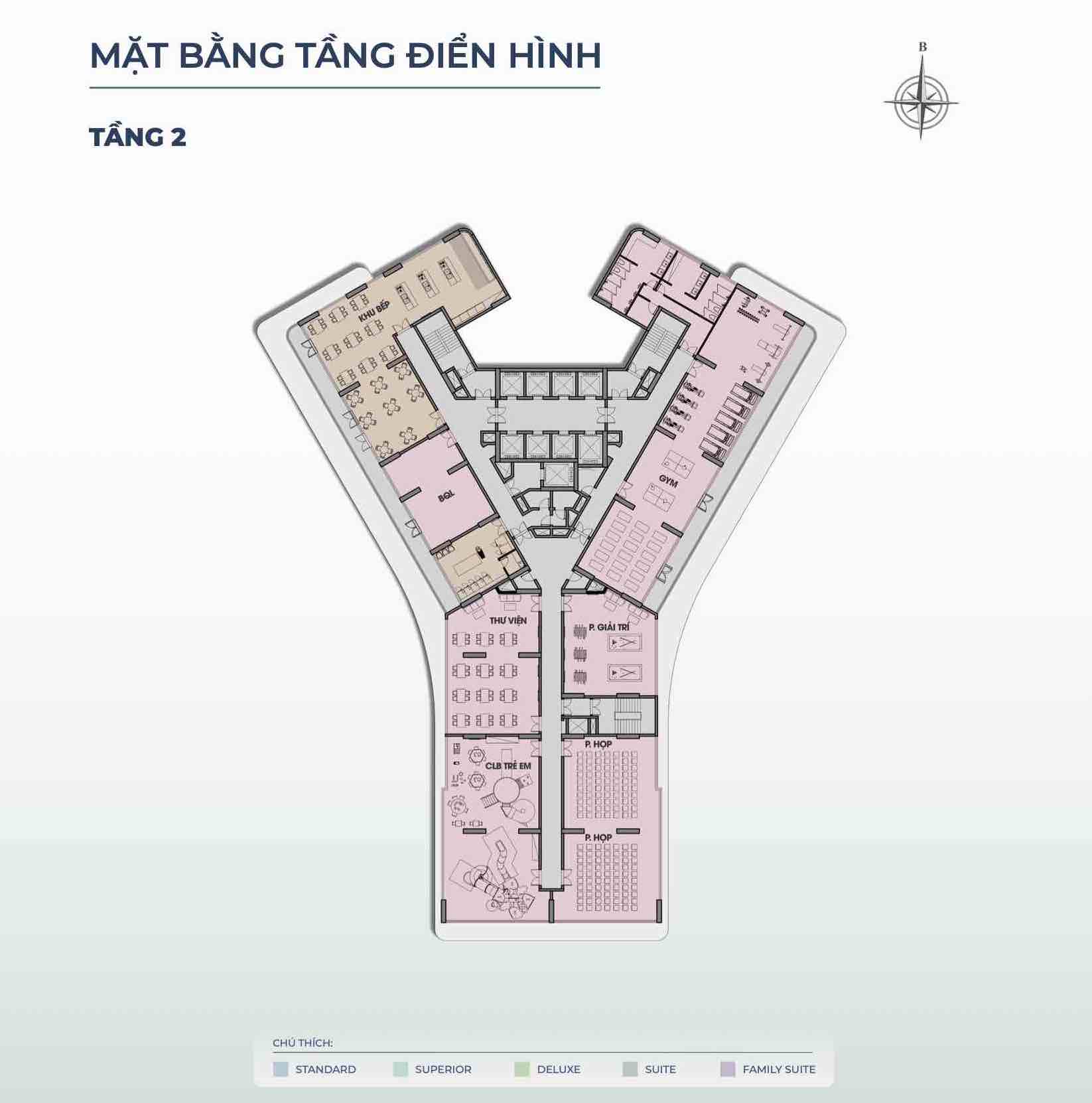 Mặt bằng tầng 2 tháp M1, M2, M3, M4, M5, M6 Merry Home Quy Nhơn