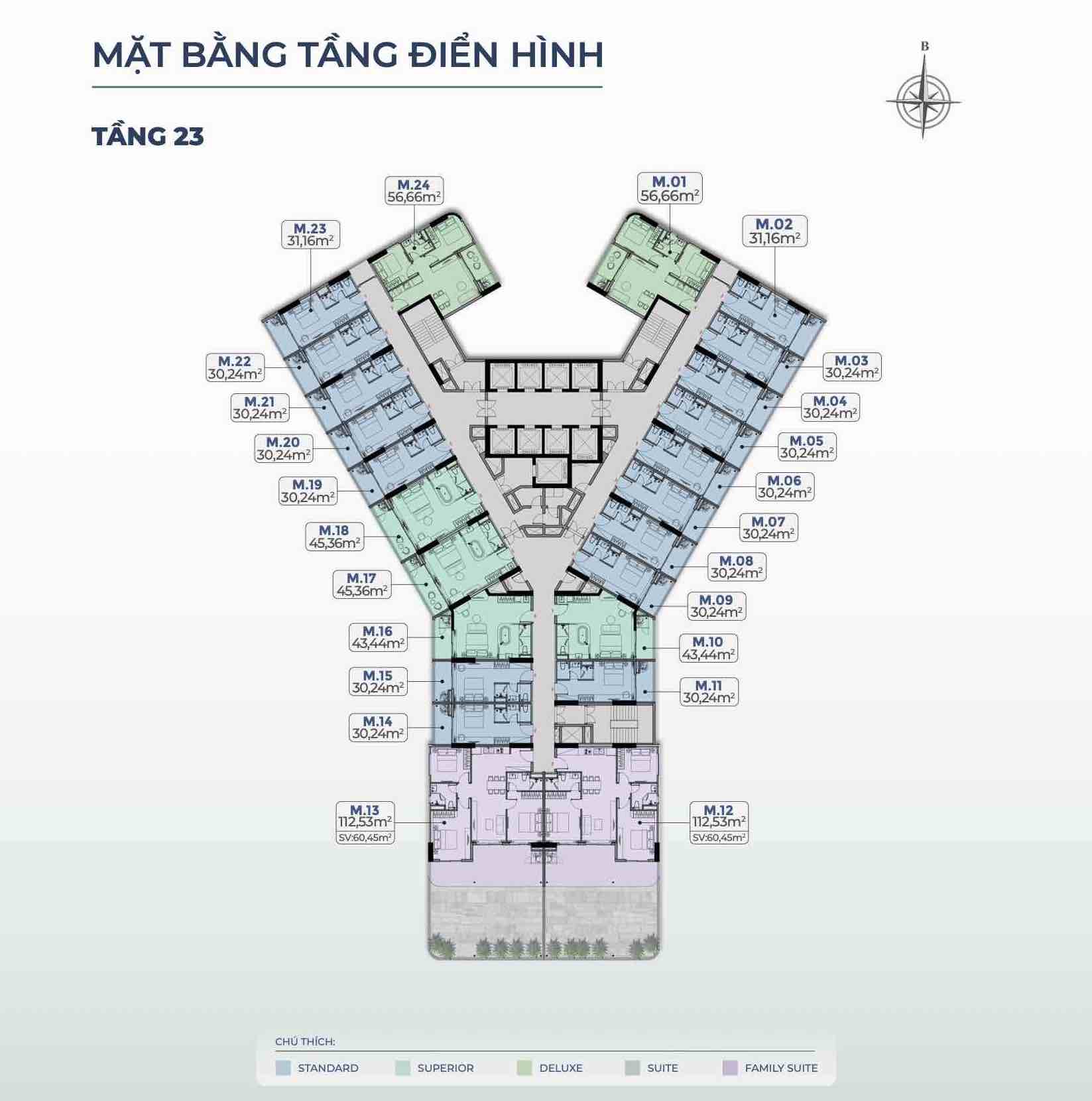 Mặt bằng tầng 23 tháp M1, M2, M3, M4, M5, M6 Merry Home Quy Nhơn