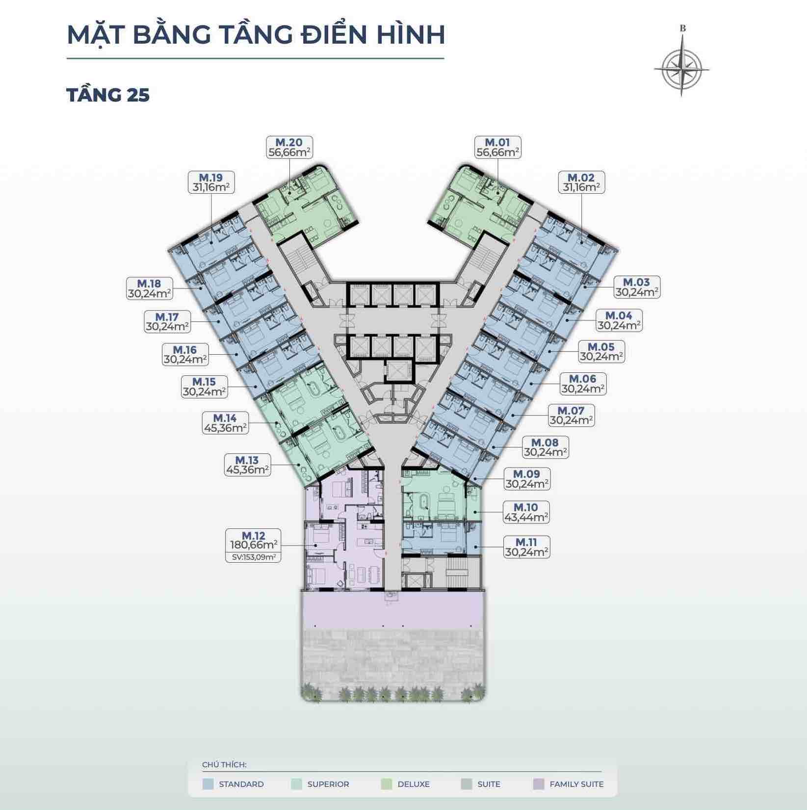 Mặt bằng tầng 25 tháp M1, M2, M3, M4, M5, M6 Merry Home Quy Nhơn