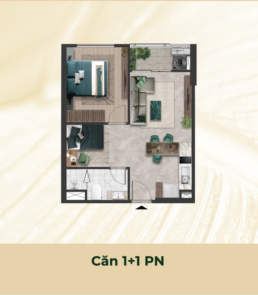 Layout căn hộ 1PN+1 The Emerald 68
