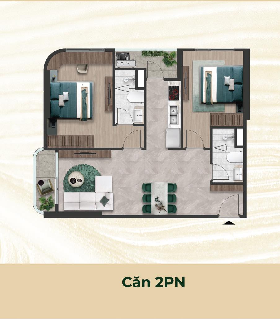 Layout căn hộ 2PN The Emerald 68