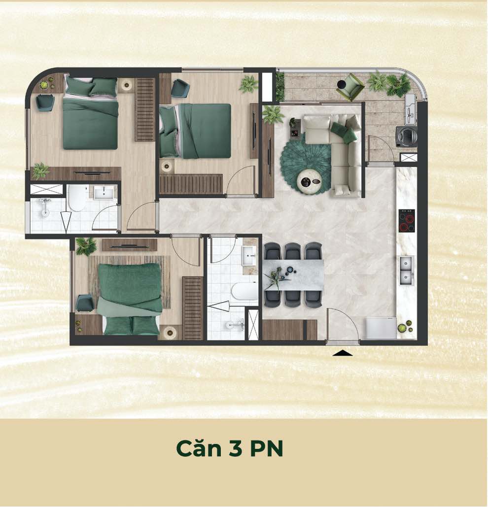 Layout căn hộ 3PN The Emerald 68