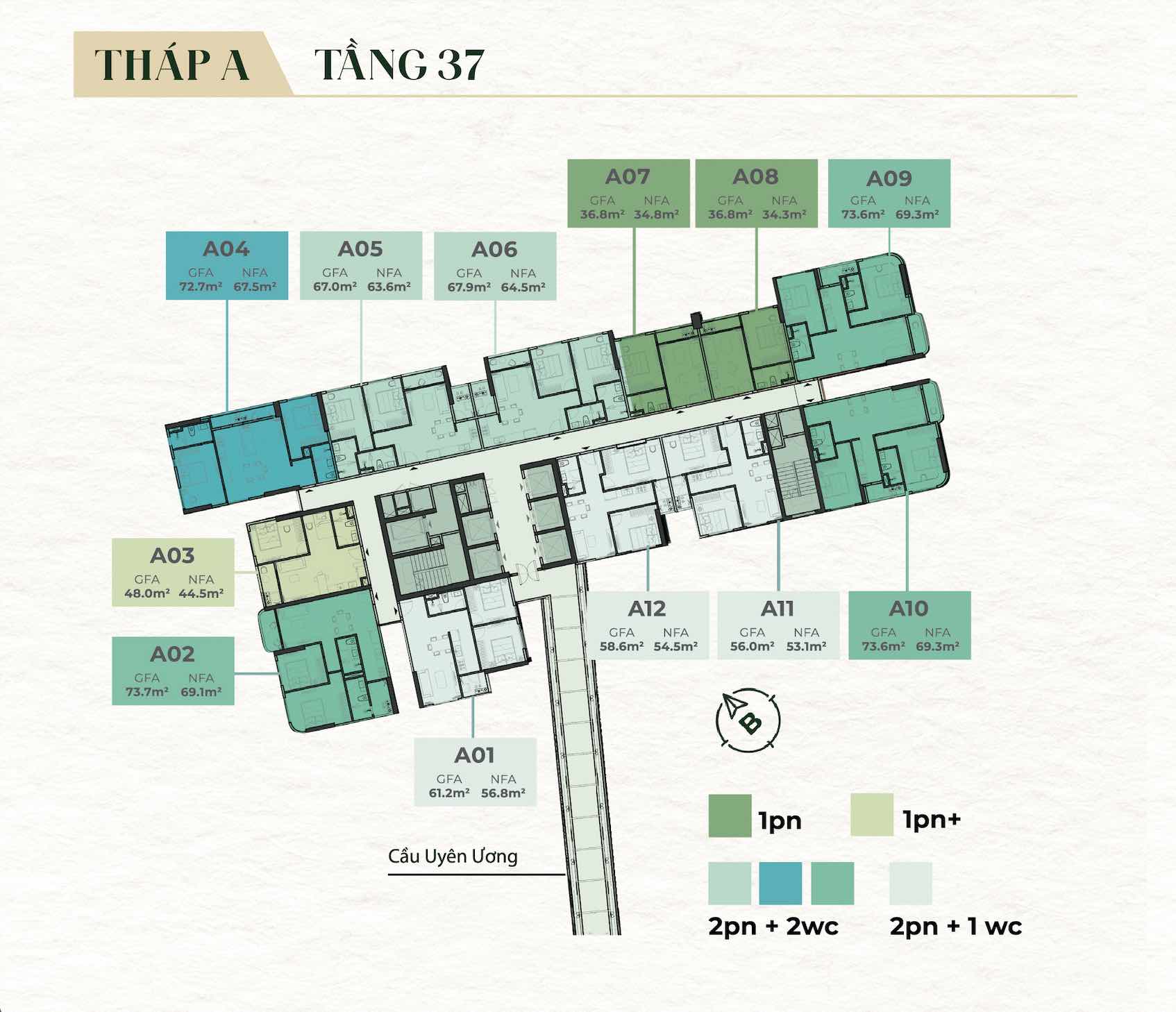 Mặt bằng căn hộ tầng 37 tháp A The Emerald 68