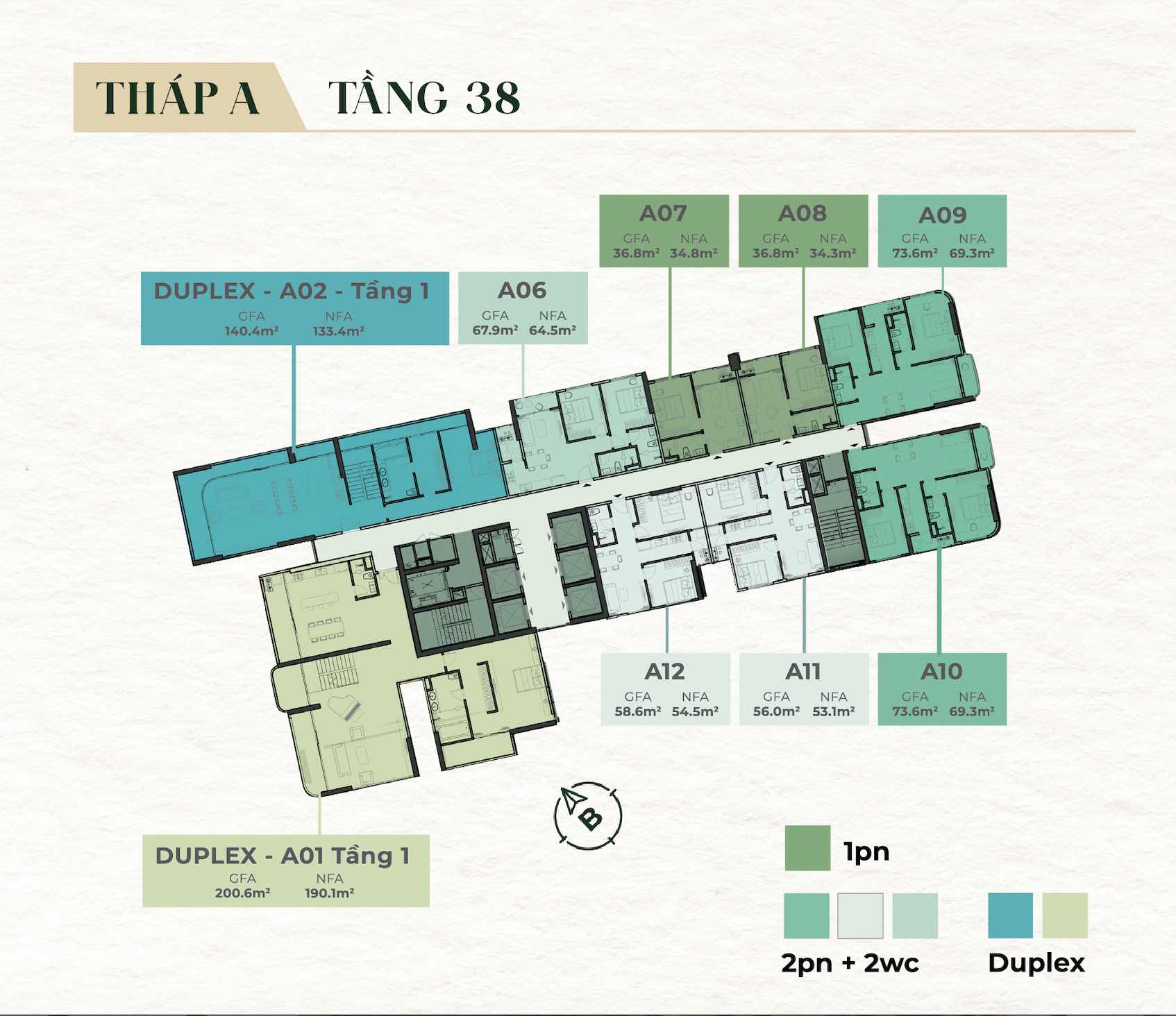 Mặt bằng căn hộ tầng 38 tháp A The Emerald 68
